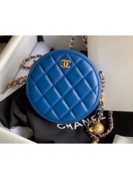Knockoff Chanel Pearl on Chain Round Clutch with Chain Bag Blue 2020 AQ01205