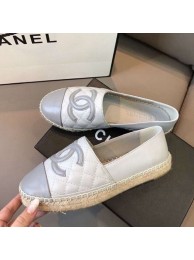 Knockoff Chanel Quilted Calfskin Flat Espadrilles G29762 Light Gray 2020 Collection AQ02544