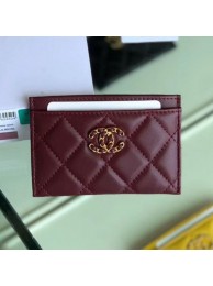 Knockoff Chanel Quilted Lambskin Chain CC Card Holder AP0731 Burgundy 2019 Collection AQ04145