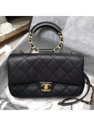 Knockoff Chanel Quilted Lambskin Medium Flap Bag with Ring Top Handle AS1358 Black 2020 Collection AQ00906