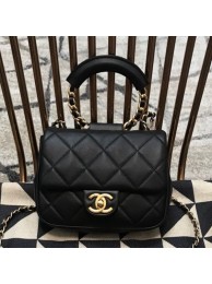 Knockoff Chanel Quilted Lambskin Small Flap Bag with Ring Top Handle AS1357 Black 2020 Collection AQ02496