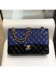 Knockoff Chanel Quilted Patent Calfskin Medium Classic Flap Bag A01112 Navy Blue/Black 2019 Collection AQ02856