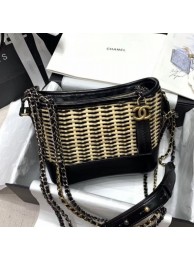 Knockoff Chanel Rattan Woven GABRIELLE Small Hobo Bag A91810 Black/Beige 2020 Collection AQ01324