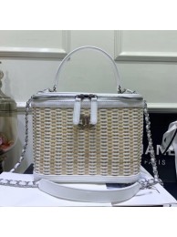 Knockoff Chanel Rattan Woven Medium Vanity Case AS1347 White/Beige 2020 Collection AQ03844