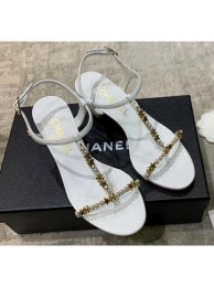 Knockoff Chanel Satin & Strass Sandals G36122 White 2020 Collection AQ03489