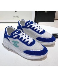 Knockoff Chanel Terry-cloth & Goatskin Classic Sneaker White/Blue 2020 Collection AQ04266