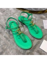 Knockoff Chanel Tweed & Lambskin Thong Sandals With CC Logo Green 2020 Collection AQ02957