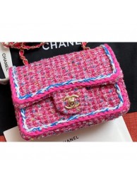 Knockoff Chanel Tweed Braided Classic Flap Small Bag Fuchsia 2019 AQ01874