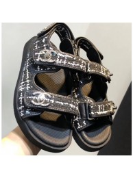 Knockoff Chanel Tweed CC Logo Magic Loop Sandals G34726 Black 2019 AQ03851