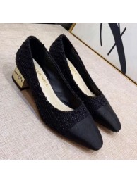 Knockoff Chanel Tweed Low-Heel Pumps Black/Gold 2019 Collection AQ00981