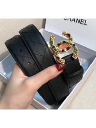 Knockoff Chanel Width 3cm Quilting Leather Belt with Multicolor Crystal CC Buckle Black 2020 Collection AQ02376