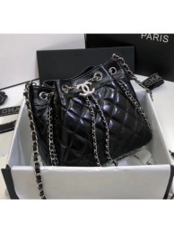 Knockoff Cheap Chanel Aged Calfskin Drawstring Bag With Chain Edge AS1803 Black 2020 Collection AQ04325