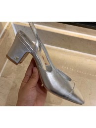 Knockoff Cheap Chanel Heel 6.5cm Slingbacks G31318 Silver 2020 AQ01923