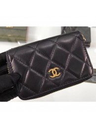 Knockoff Cheap Chanel Lambskin Classic Zipped Card Holder A69271 Black/Gold AQ01835