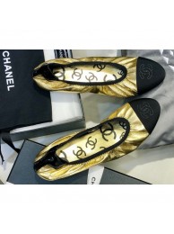 Knockoff Cheap Chanel Laminated Goatskin and Grosgrain Ballerinas G36166 Metallic Gold 2020 AQ03009