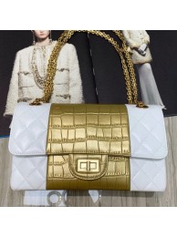 Knockoff Luxury Chanel Lambskin and Crocodile Embossed Calfskin Medium 2.55 Flap Bag A37586 White/Gold 2019 Collection AQ02098