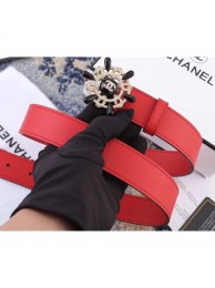 Knockoff Top Chanel Width 3cm Crystal and Pearl Flower Buckle Leather Belt Red AQ00834