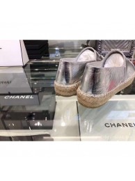 New Chanel CC Logo Laminated Crinkled Leather Espadrilles G29762 Silver 2019 AQ04020