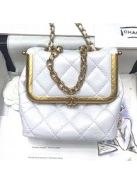 New Chanel Crinkled Calfskin Small Kiss-Lock Bag AS1885 White 2020 Collection AQ01831