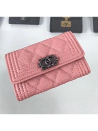 New Chanel Grained Leather Small Flap Boy Wallet A80603 Pink 2019 Collection AQ03818