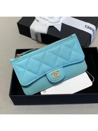 New Chanel Quilted Grained Calfsskin Zipped Classic Card Holder AP0767 Blue 2019 Collection AQ01103