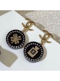 New Chanel Resin Round Clover Bottle Short Earrings Black/Gold 2019 Collection AQ03398