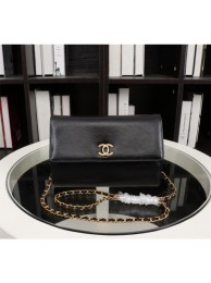 New Cheap Chanel A32258 Black Grain Leather Flap Bag gold AQ03586