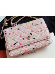 Quality Chanel Cotton Tweed Classic Wallet On Chain WOC Bag A33814 Nude Pink 2019 AQ02792