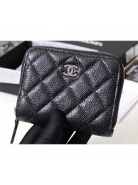 Replica 1:1 Chanel Classic Small Zipped Card Holder 60086 Grained Calfskin Black/Silver AQ00575