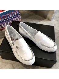 Replica 1:1 Chanel Lambskin Chain Flat Loafers G35631 White 2020 Collection AQ03492