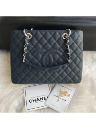 Replica AAA Chanel Grained Calfskin Grand Shopping Tote GST Bag Navy Blue/Silver Collection AQ01043