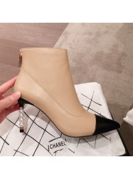 Replica AAA Chanel Lambskin Pearl Heel Short Boots G35548 Nude 2020 Collection AQ01088