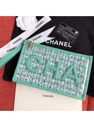 Replica AAA Chanel PVC and Tweed Small Pouch AP0359 Green 2019 Collection AQ01763