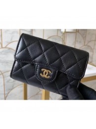 Replica AAAAA Chanel Classic Small Card Holder AP0214 Lambskin Black/Gold AQ01388