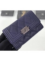 Replica AAAAA Chanel Grained Calfskin Boy Flap Card Holder A80603 Navy Blue/Silver AQ00525