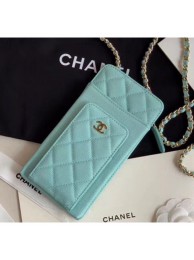 Replica AAAAA Chanel Grained Calfskin Classic Clutch With Chain AP0990 Light Blue 2020 Collection AQ01938