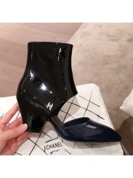 Replica AAAAA Chanel Patent Calfskin Mary Jane Open Ankle Short Boots G35431 Blue/Black 2020 Collection AQ02622