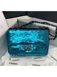 Replica AAAAA Chanel Sequins & Lambskin Flap Bag AS1448 Blue 2020 Collection AQ01364