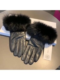 Replica Best Chanel Lambskin Fox Fur CC Gloves 46 Black 2019 Collection AQ03204