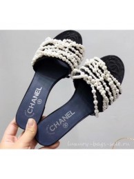 Replica Best Chanel Pearls Mules Slipper Sandals Grossgrain Black 2019 AQ00536