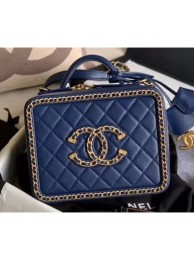 Replica Best Quality Chanel Chain CC Filigree Medium Vanity Case Bag A93343 Navy Blue 2020 AQ03008