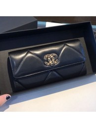 Replica Chanel 19 Goatskin Long Flap Wallet AP0955 Black 2019 Collection AQ01394