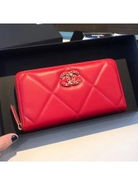 Replica Chanel 19 Goatskin Long Zipped Wallet AP1063 Cerise Red 2019 Collection AQ01427