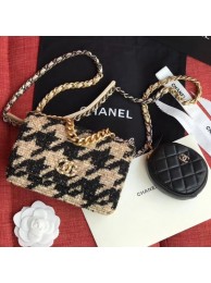 Replica Chanel 19 Houndstooth Tweed Wallet on Chain WOC and Coin Purse AP0985 Beige/Black 2019 Collection AQ01274