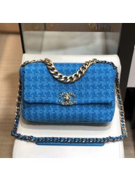 Replica Chanel 19 Houndstooth Wool Tweed Large Flap Bag AS1161 Bright Blue 2019 Collection AQ03825