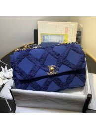 Replica Chanel 19 Large Maxi-Quilted Fringe Canvas Flap Bag AS1161 Blue 2020 Collection AQ02740