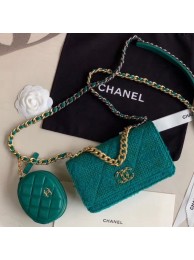 Replica Chanel 19 Tweed Wallet on Chain WOC and Coin Purse AP0985 Green 2019 Collection AQ01749