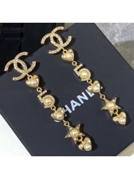 Replica Chanel 5 Heart and Star Long Earrings AB2341 Gold/Pearly White/Crystal 2019 Collection AQ01064