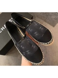 Replica Chanel All Over Logo Espadrilles Black 2019 AQ04396