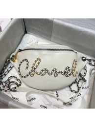 Replica Chanel Calfskin & Chain Logo Waist Bag AS1783 White 2020 Collection AQ02295